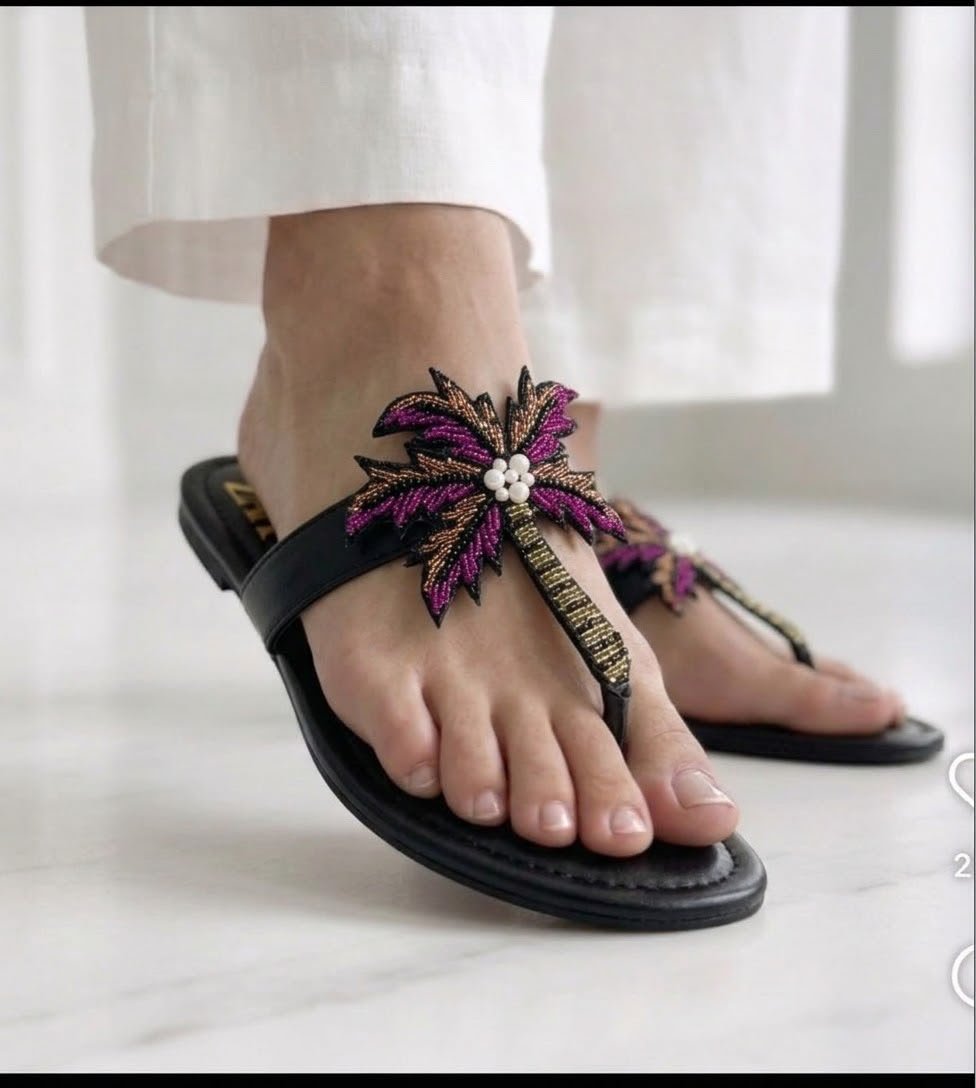 Palm Tree Beaded Slides