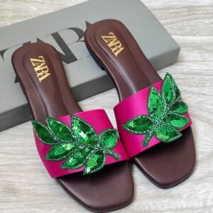 Zara Embroidered Leaf Flat Slides